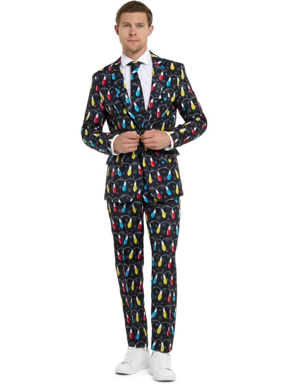 Men's Christmas Party Costume Suit - Slim Fit Blazer, Pants & Tie Set - Festive